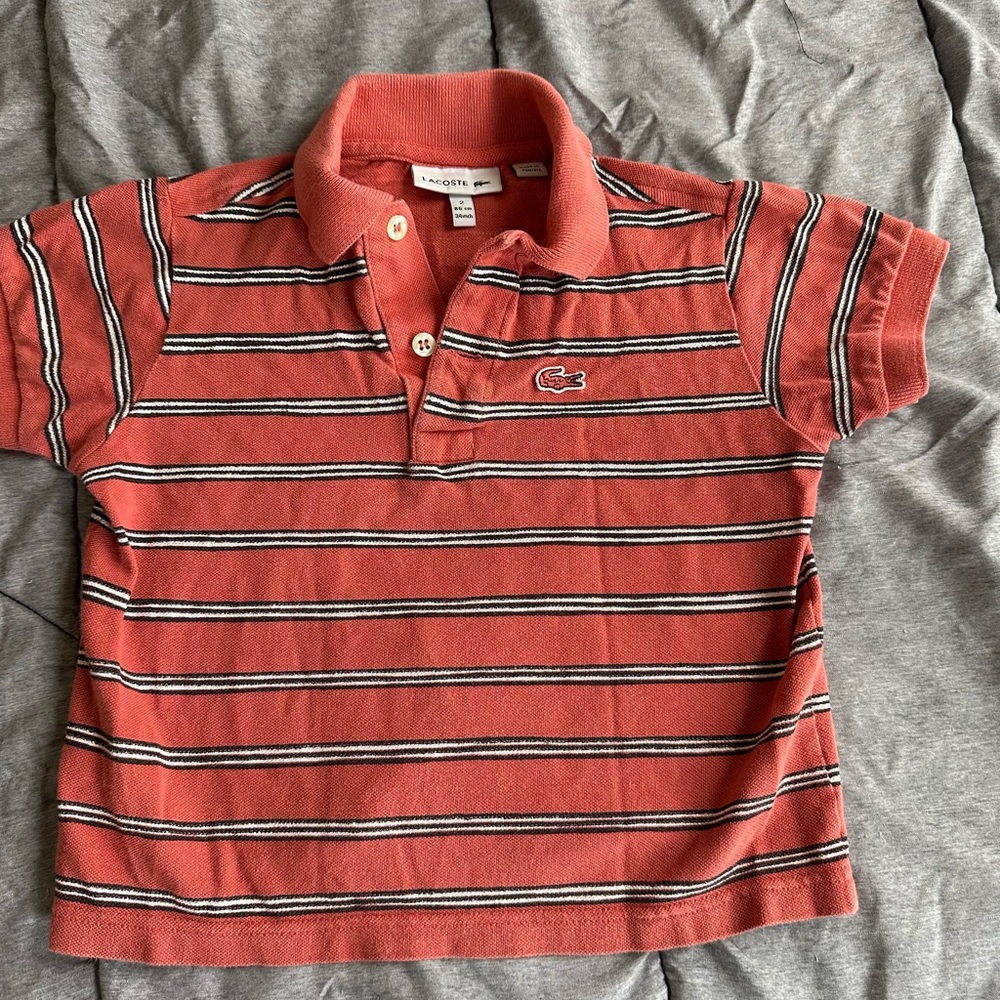Lacoste Kids Unisex Size 2 Polo Shirt Salmon Color Stripes